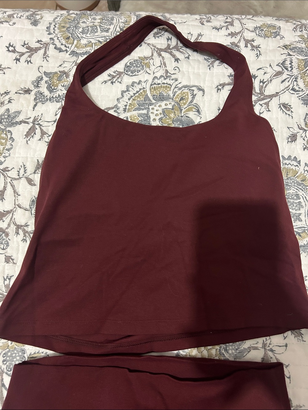 CRZ Yoga Butterluxe Halter Crop Top and Leggings Workout Set-Red Merlot - Picture 3 of 7